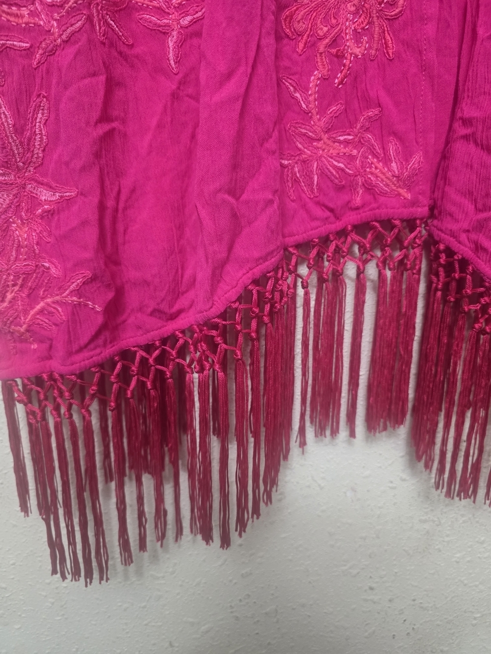 Chico's Hot Pink Floral Fringe Kimono - Picture 3 of 6